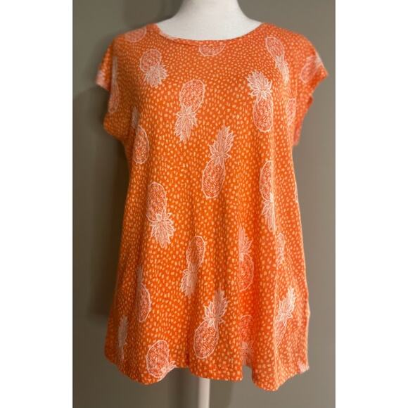 Christian Siriano New York Orange Pineapple Print 100% Linen Top Size Medium - Picture 1 of 4